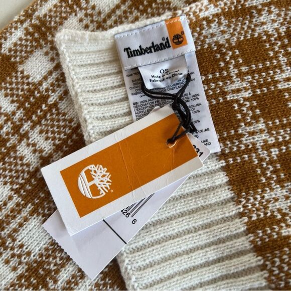 Timberland Buffalo Plaid Knit Scarf Tan Cream NWT - Picture 6 of 8